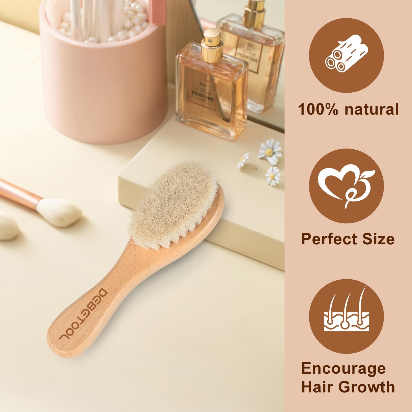 Baby Hair Brush, 2 Packs - Natural Wooden Brush with Premium Goat Bristle, Ideal for Newborns & Toddlers, Promotes Healthy Hair Growth, Prevents Scalp Irritation, Off-white