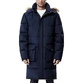 UIQUR Mens Extra Long Winter Jacket Puffer Winter Coats Thicken Warm Insulated Water Resistant Parka