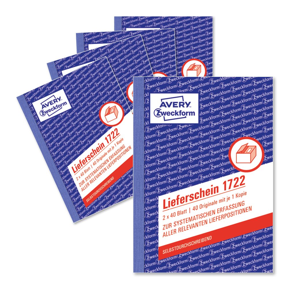Avery Zweckform 1722 Lieferschein, DIN A6, Copying, 2 x 40 Pages/Pack of 5, White, Yellow