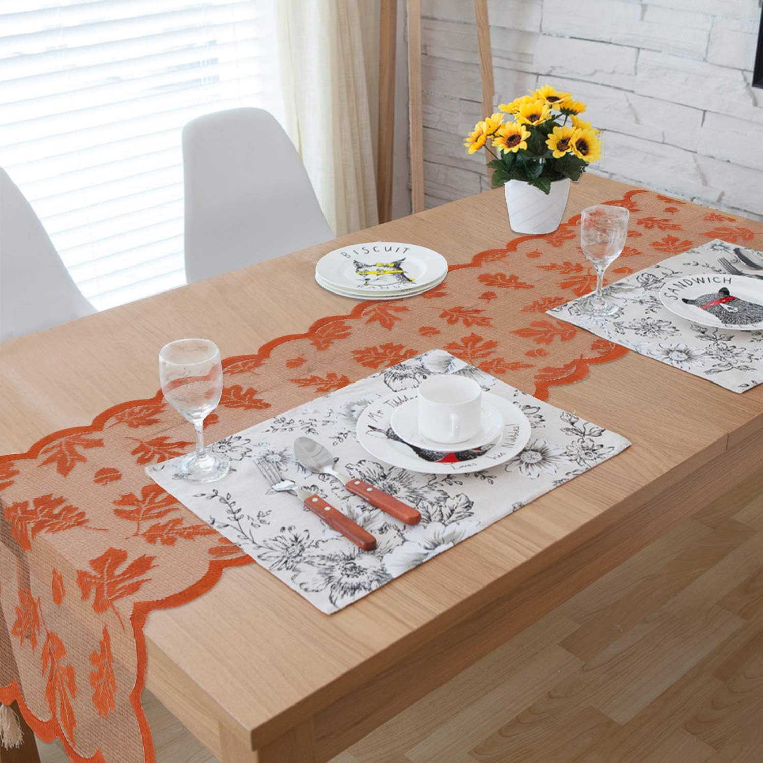Thanksgiving Table Runner with Maple Leaves, 2 Pack Fall Harvest Lace Dinner Table Decorations for Thanksgiving Party and Daily Use-Coffee Table,Outdoor Patio Table,Dessert Table etc,13 X 72 Inch…: Home & Kitchen