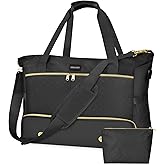 ZRRAJOY Weekender Overnight Bag for Women, Large Travel Duffel with Shoe Compartment, Wet Pocket, USB Charging Port, Carry-On Gym Tote Bag (Black)