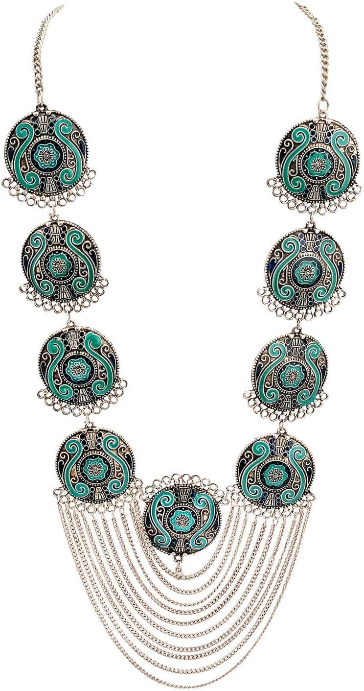 Afghani/Turkish Long Pendant Necklace Silver Tone Casual Daily Wear Tribal Statement Jewelry For Women JAN-1869
