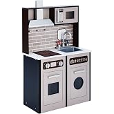 Teamson Kids - Little Chef Burgundy Classic Kids Toddler Toy Pretend Play Kitchen Set Playset - Expresso/Black