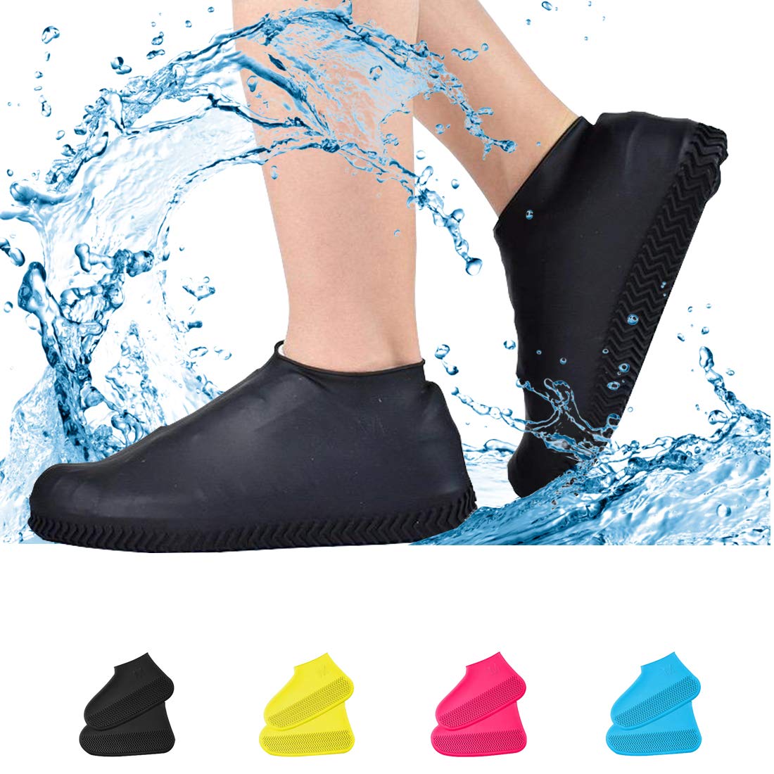 Waterproof Shoe Covers, Non-Slip Water Resistant Overshoes Silicone Rubber Rain Shoe Cover Protectors for Kids, Men, Women (Small, black)