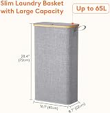 Lifewit 65L Slim Laundry Basket with Lid Narrow Foldable Clean Gray view 3