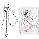 OWIGIU Kindle Charm Chain Wrist Strap for Phone Charms Case Kindle Accessories for Book Lovers Cute Heart Charm Hook Silver Heart Charms for Kindles DIY Phone Case