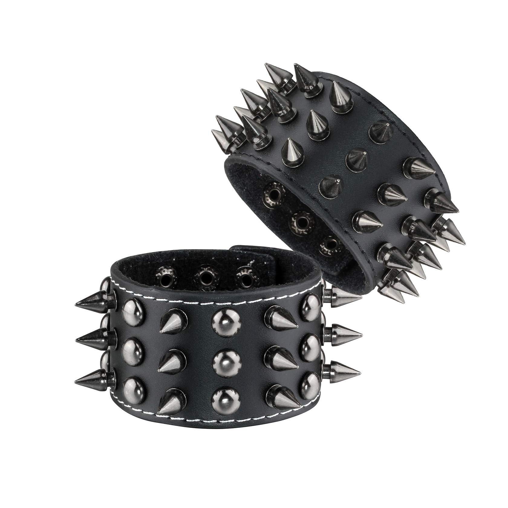 MILAKOO 2 Pcs Black Punk Spiked Bracelets for Women Men Goth Wristband Cuff Rock Wristband Cuff 6-8"