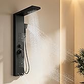 ROVATE 4 in 1 Shower Panel Tower with Powerful Body Jets, Matte Black | High Pressure Stainless Steel Shower Column with Rainfall Shower Head, Handheld Shower and Tub Spout, Adjustable Waterflow