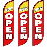 Hahafelt 3 Pcs Now Open Banner Feather Flag 12 Feet Tall Advertising Flags for Outside Open Feather Flag Now Open Sign Grand Opening Decorations for Business and Events Advertising(Red Yellow)