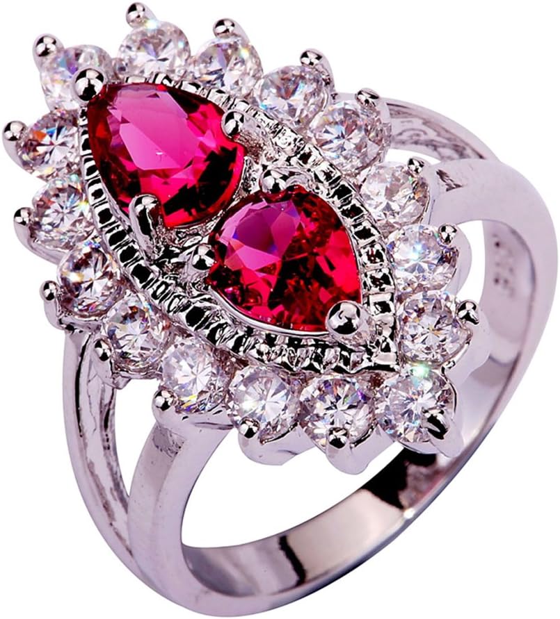 Narica Mom's Classic Vintage Pear Cut Simulated Double Ruby Spinel Cocktail Ring with Sparkling Cubic Zirconia, 10#