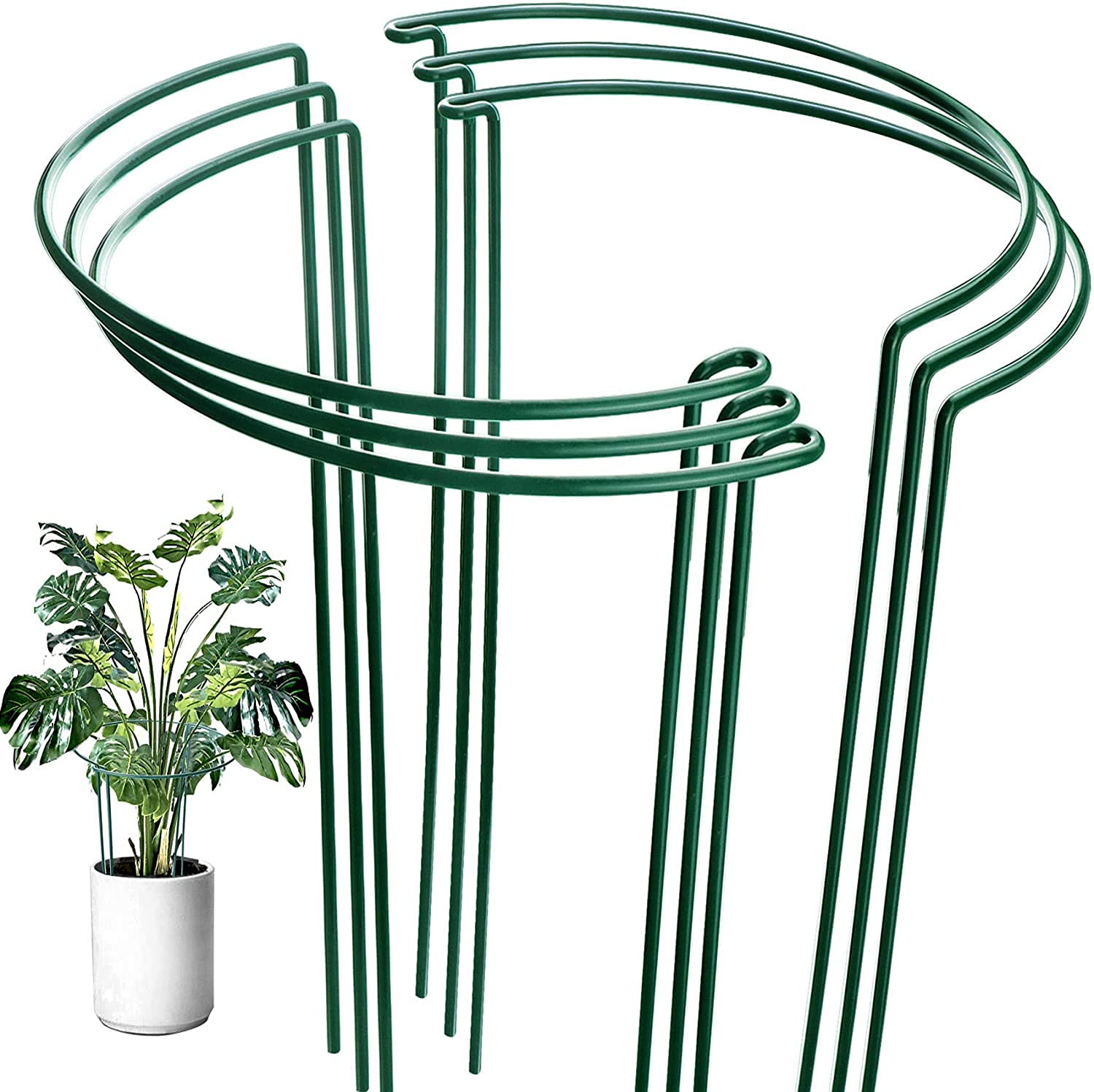 OAHAO 6 Pack Plant Support Stakes Ring Cage,Metal Half Round Plant Ring 21×35cm Large Peony Cages and Supports for Outdoor Plants, Tomato,Vegetable, Hydrangea,Rose,Flowers Vine
