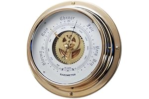 SINJEE Brass Barometer, Fishing Weather Station,Weather Station,Maritime Barometers, Diameter 180mm/7.087" (Face 125mm/4.92"),Sailing Ship Yacht, Marine Coastal Decor