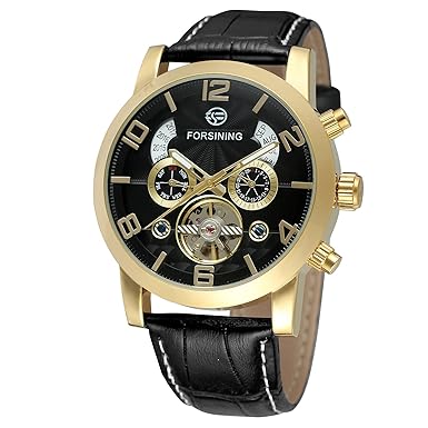 FORSINING Men's Luxury Automatic Movement Leather Strap Analog Watch with Calendar