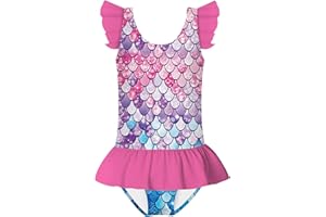 VIEILLE Toddler Little Girls One Piece Swimsuits Ruffles Bathing Suits Mermaid Dinosaur Swimwear 2-6T