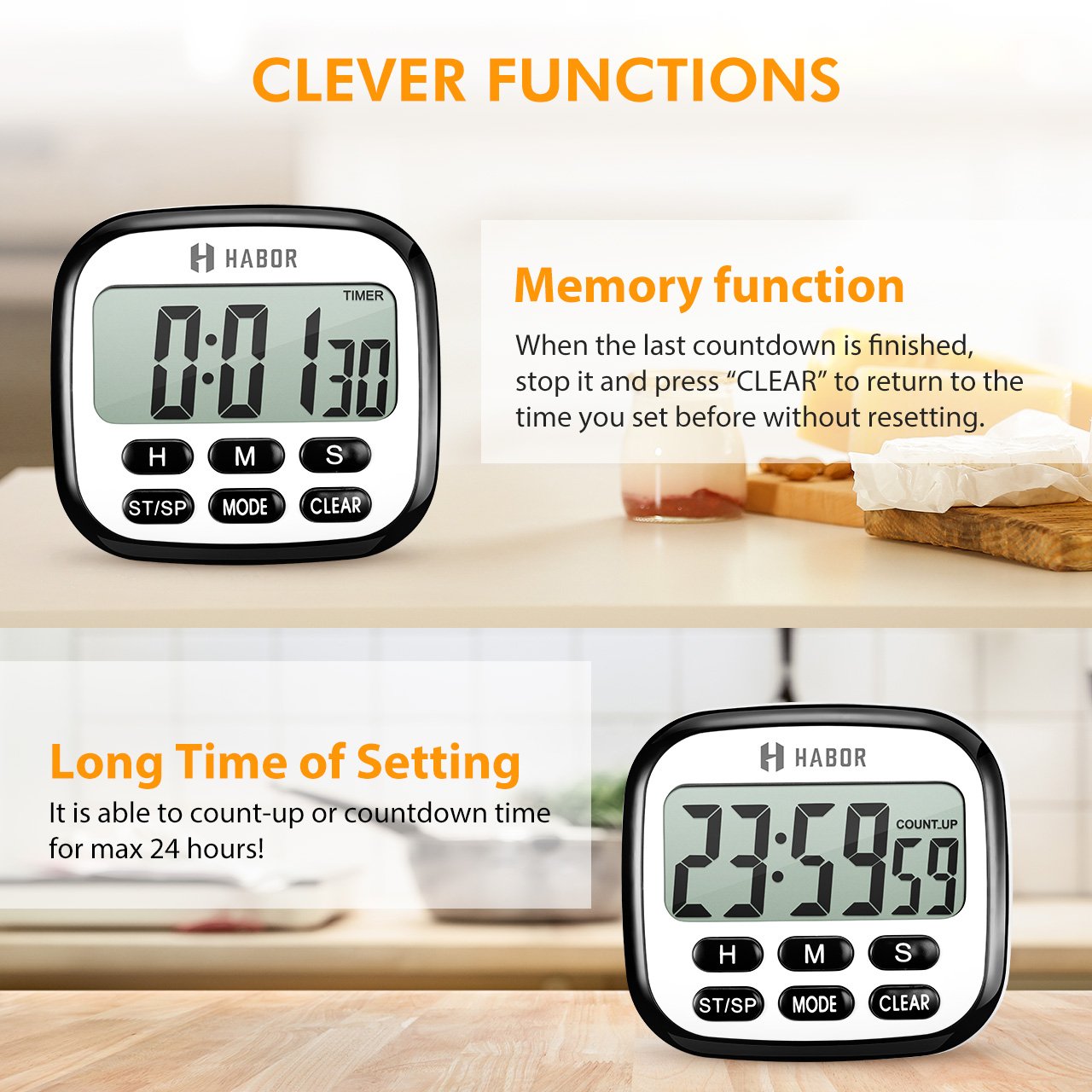 HABOR Digital Kitchen Timer, Cooking Timer, Large Display, Strong