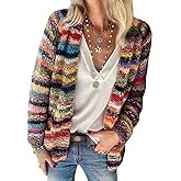 Mywinway Striped Cardigan Sweaters for Women Fall Open Front Long Sleeve Knit Colorful Multicolored Sweater Top Outerwear