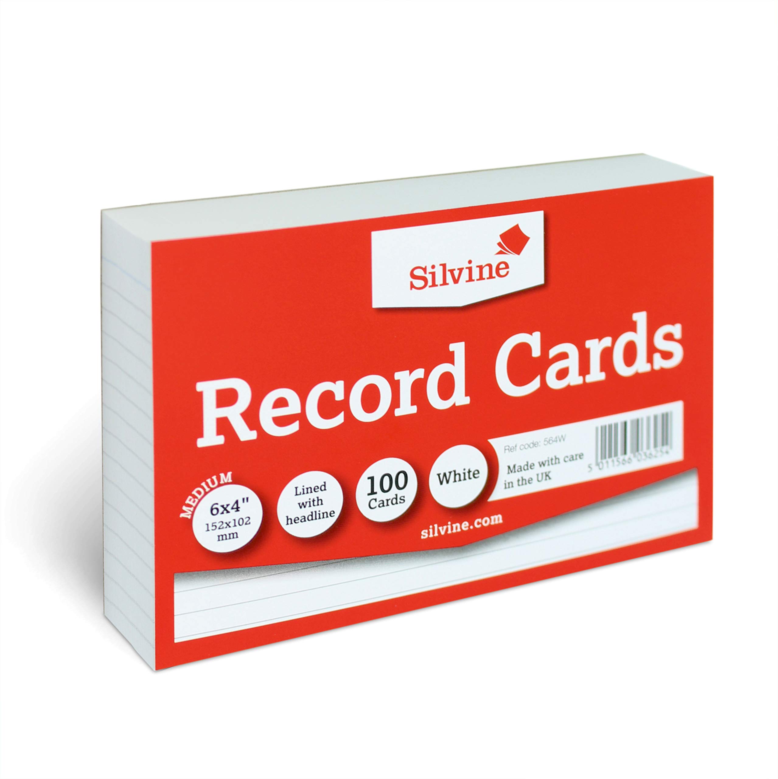 Silvine A6 White Record Cards - Lined with Headline, 100 Cards Per Pack (Size 6x4)