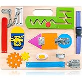Montessori Busy Board for Toddlers, Wooden Sensory Toys, Preschool Learning Activities for Fine Motor Skills Travel Toy, Basic Life Skills Educational Gifts for 1 2 3 Years Old Kids Boys Girls