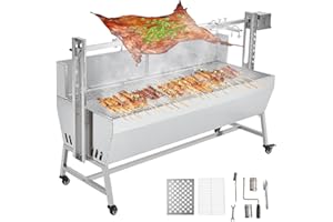 JustSmart Stainless Steel Automatic Rotisserie Grill with Wind Screen, 62in 200LB Capacity Electric BBQ Pig Lamb Rotisserie Roaster 50W Motor, Charcoal Spit Roaster Grill for Outdoor Kitchen, Camping