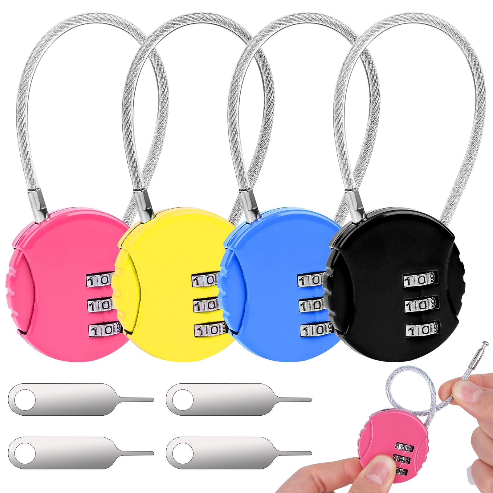 4PCS Combination Padlocks 3 Digit Padlocks with Code Multicolor Metal Locker Padlock for Gym Locker Small Padlock for Cabinets, Suitcases