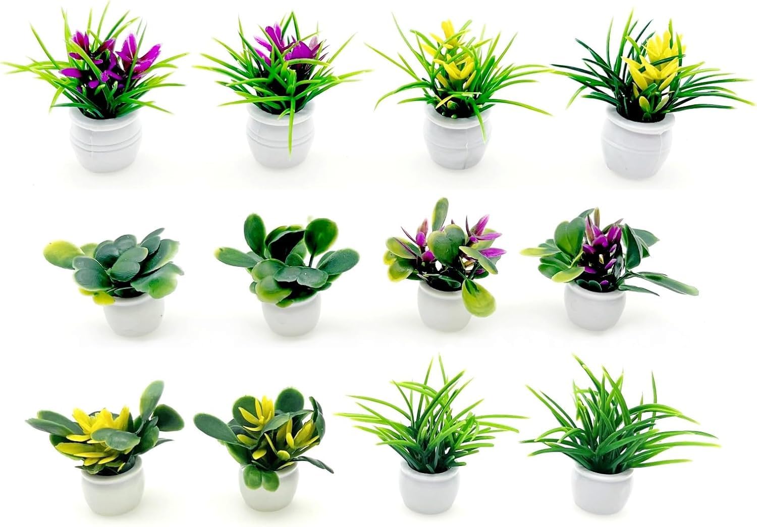 JZK 12x Miniature bonsai models, dollhouse plant set, artificial mini potted flower green plant for fairy garden, dolls house decoration accessories, kitchen window sill ornament