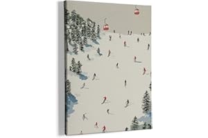 HIWX Winter Ski Wall Decor, Winter Skiing Framed Canvas Painting Wall Art Decor, Ski Lover Gifts, Nature Snowy Mountain Lands