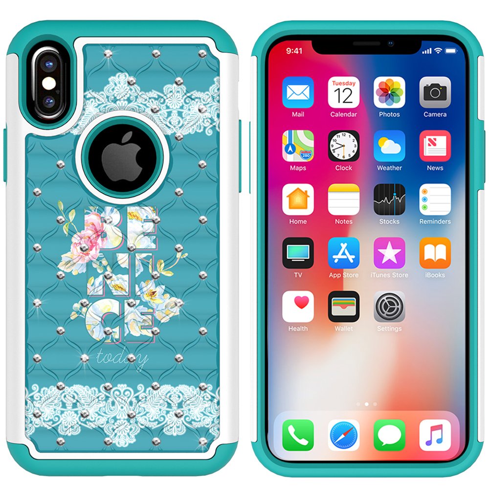 iPhone X Case, MagicSky [Shock Absorption] Studded Rhinestone Bling Hybrid Dual Layer Armor Defender Protective Case Cover for Apple iPhoneX - Be Nice
