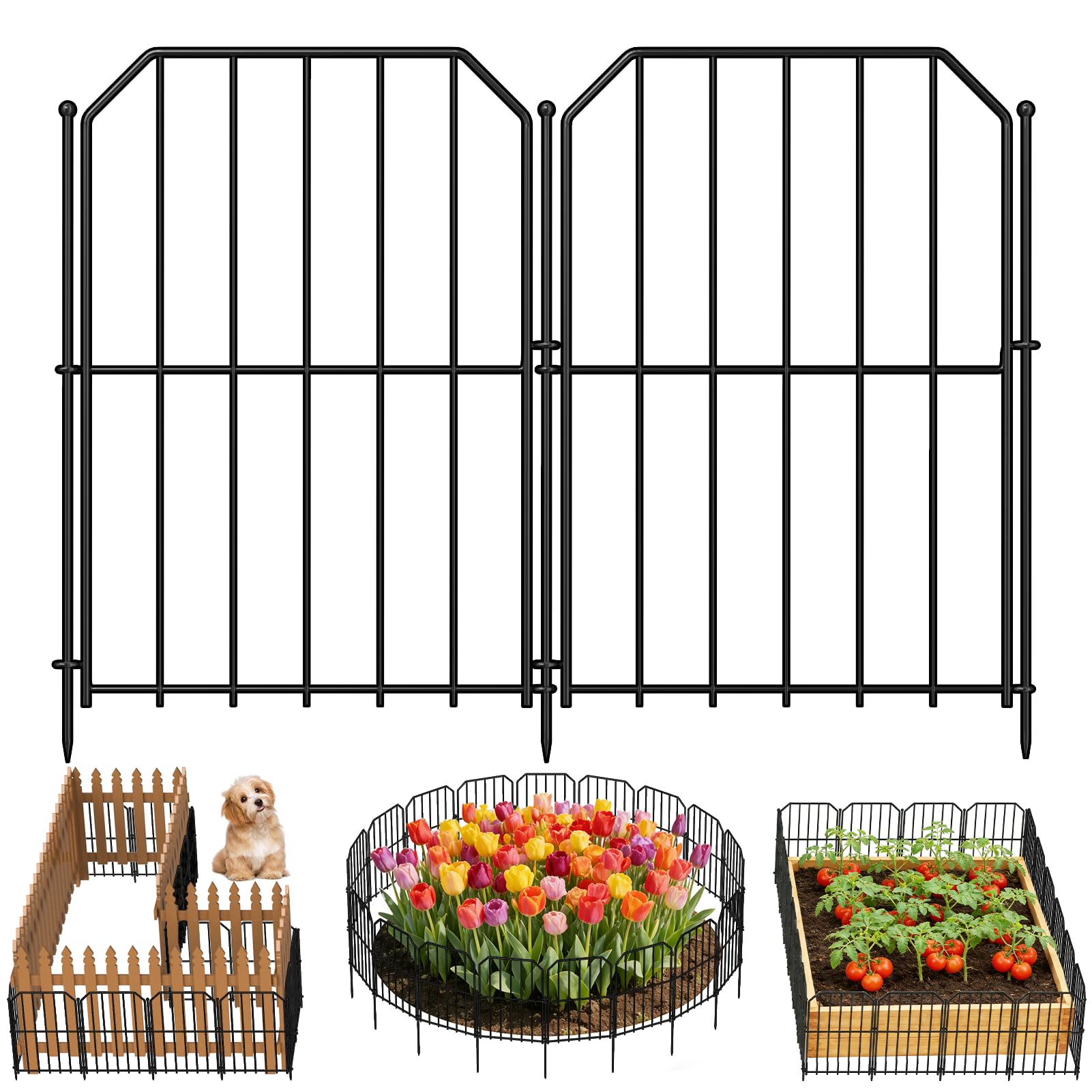 Photo 1 of ***MISSING 2 PIECE*** Goovilla Garden Fence, Total 10ft(L) x 24in(H) Garden Fencing Animal Barrier, 10 Pcs Rustproof Metal Wire No Dig Fence Panels, Black Decorative Garden Fences and Borders for Dogs, Flower Bed, Patio