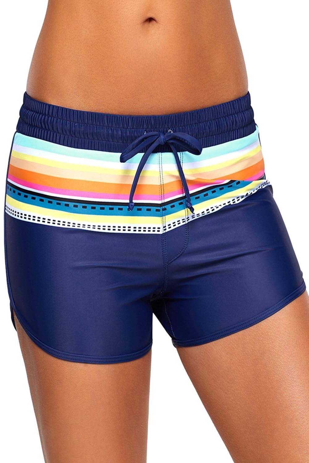 boldgal women's swimwear print drawstring shorts (blue)