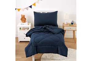 Wake In Cloud - Toddler Bedding Set for Boys Girls, 4 Pieces Soft Crib Bed Set Including Comforter, Sheets and Pillowcase, Navy Blue