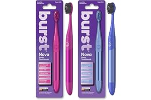Burst Nova Toothbrush (2 Pack/Pink & Blue) | Sonic Powered Teeth Whitening | Super-Soft Bristles | 18000 VPM | 2 Minute Timer | Aluminum Handle | Replaceable Brush Head | Compact Size | AAA Battery