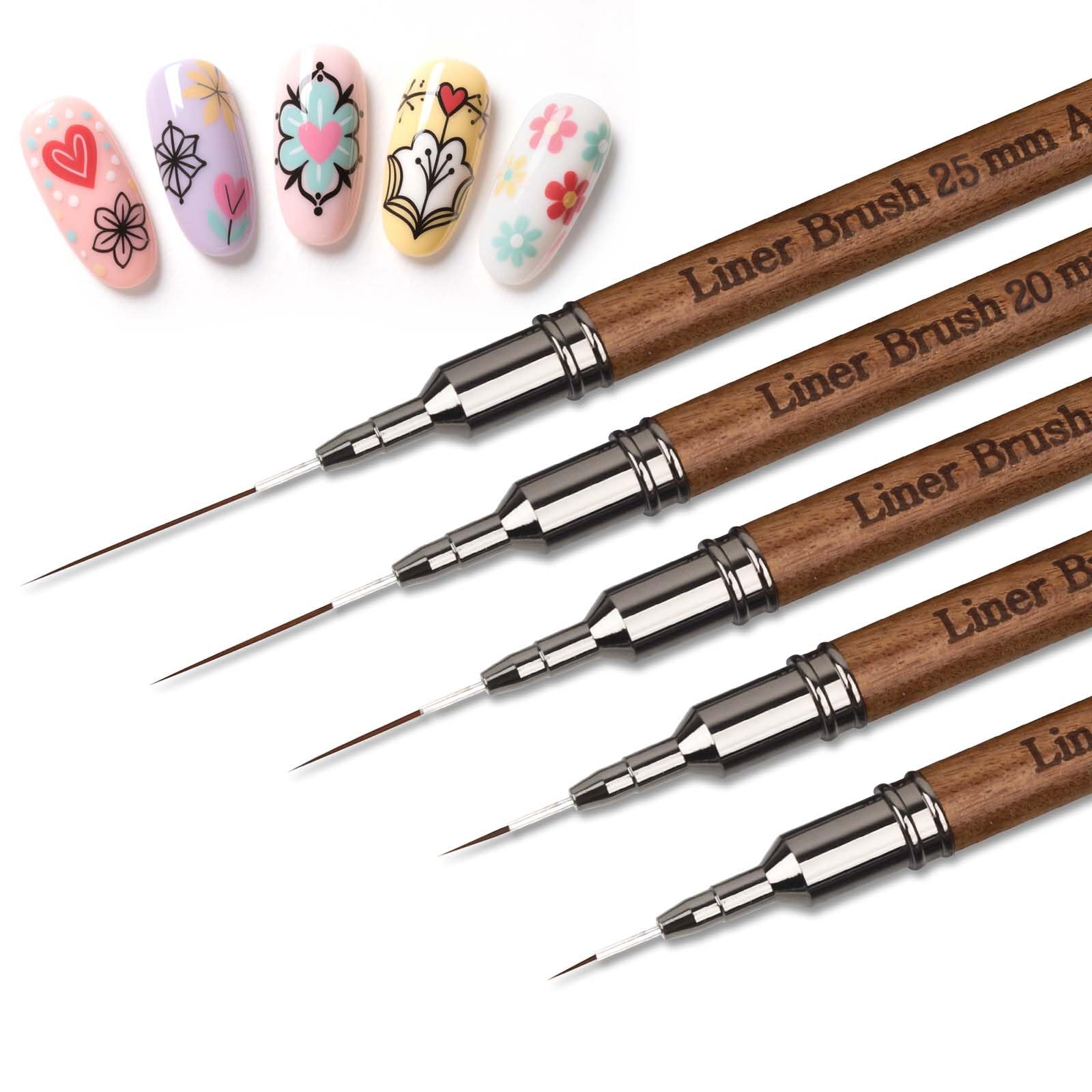 Photo 1 of Artdone Wood Grain Nail Art Pens, Liner Brushes Set, 5PCS Brown Color Nail Tools For Long Lines, Thin Details, Fine Drawing, Liner Brush UV Gel Polish Painting Nail Design Sizes 5/12/13/20/25mm
