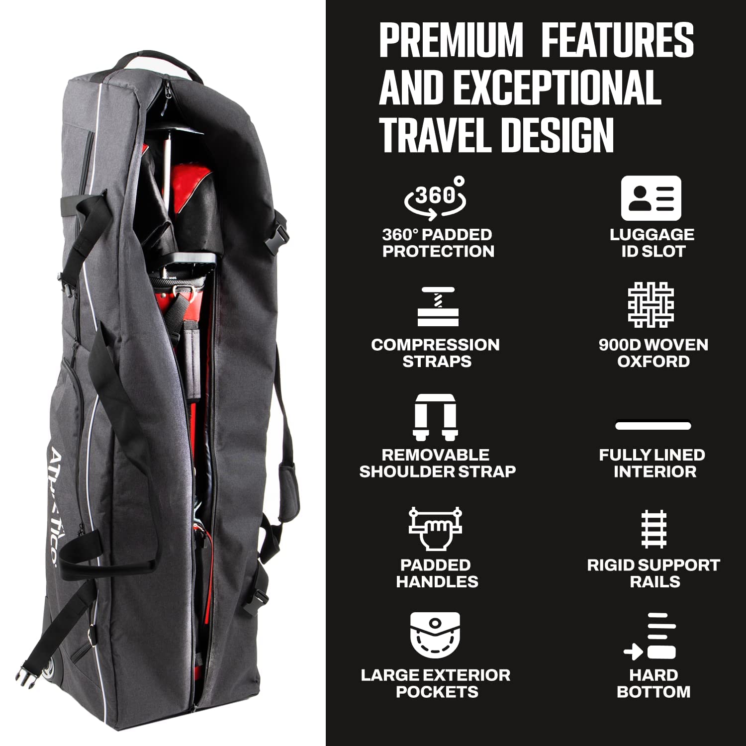 Athletico Ace Wheeled Golf Travel Bag - Heavy Duty Padded Golf Travel Case - Soft-Sided Club Cover - Waterproof - Universal Size
