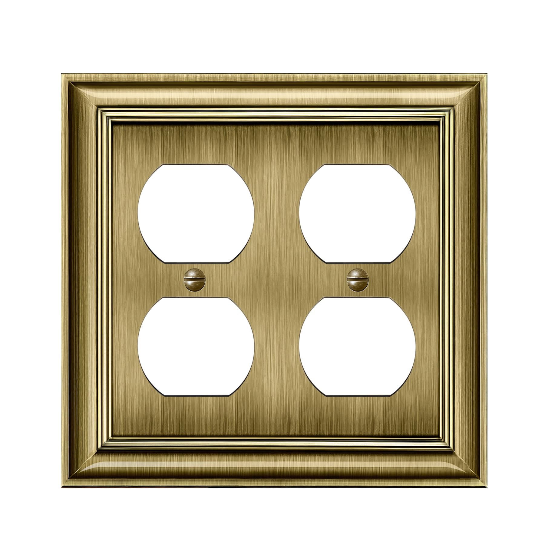 Photo 1 of BESTTEN Polished Brass Double Duplex Electrical Receptacle Outlet Cover Plates, 2-Gang Metal Wall Plate Switch Covers, Midsize