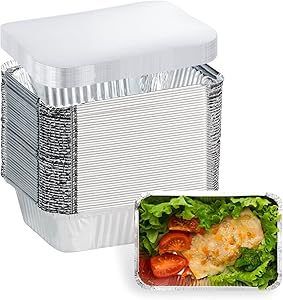 50 Pack Aluminum Pans Disposable Food Containers with Lids - 1.5 LB Heavy Duty Tin Foil Pans - 7
