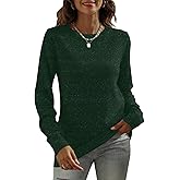 DUTUT Women's Long Sleeve Glitter Tops Crewneck Pullover Sweater Basic Casual Solid Color Tunic Tops Fall Soft Sweater
