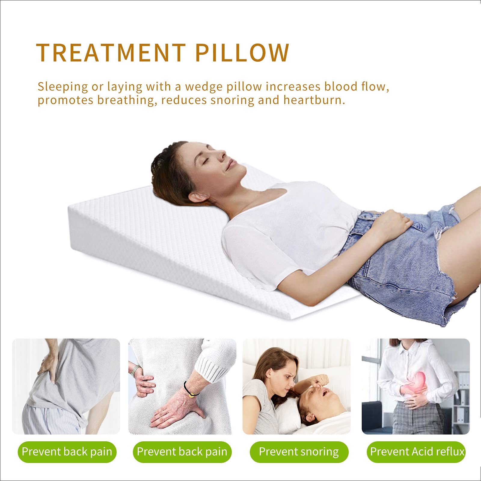 BOVFUN 5 Inch Wedge Pillow for Adults,Large Body Support Sponge Triangle Incline Cushion to Elevate Upper Body,Therapeutic Wedge Pillow for Sleeping Acid Reflux,5