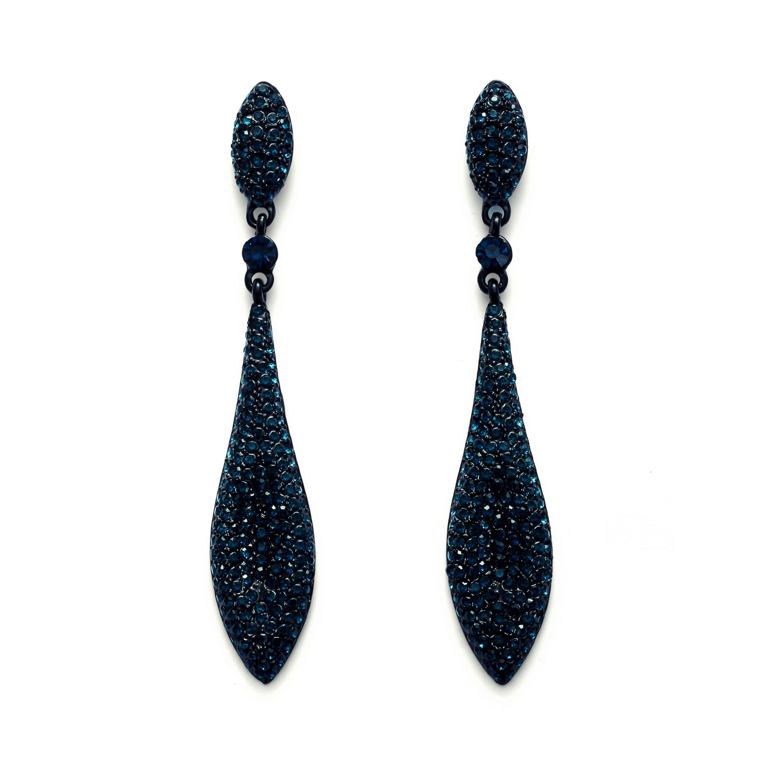 EVER FAITH Navy Blue Earrings for Women Wedding Party Sparkly Rhinestone Crystal Teardrop Statement Long Dangle Earring for Brides Bridal Black-Tone — image 1
