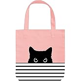 CurryFerry Cat Lover's Tote Bag - Large Pink Tote with Black Cat Design - Reusable Shopping Bag for Women - Hello Kitty Gift