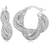 SayovatBek 14K Gold Plated 25–33mm Mesh Hoop Earrings for Women, Cubic Zirconia, 925 Sterling Silver Post, Hypoallergenic Jewelry