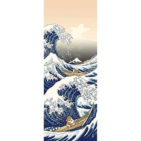 Hamamonyo Shiba Inu In Great Wave Kanagawa Chusen Tenugui Towel