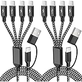 USB C Splitter Multi Charging Cable,USB A/C to USB C Charging Cord,Dual Type C Charger Cord,4 in 2 Multi Charger Cord with 4 Type-C Connectors Compatible with iPhone17/16/Cell Phones Tablets and More.
