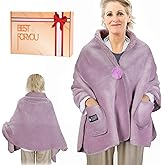 Wearable Blanket Poncho, No Sleeves Easy On/Off Wrap Shawl with Pocket, Double-Layer Warm Bed Jacket, Winter Home Gift