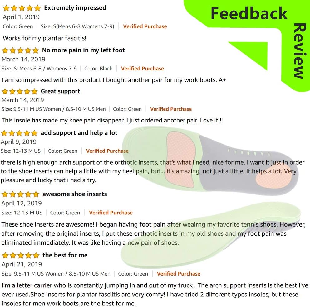 Shoe Insoles for Men Arch Supports Orthotics (2pair) Arch Pain Plantar Fasciitis Feet Insoles Inserts Relieve Flat Feet High Arch Foot Pain for Men Women (Green, (2pair) L: M10-12 / W 11-13 (11.81")): Health & Personal Care
