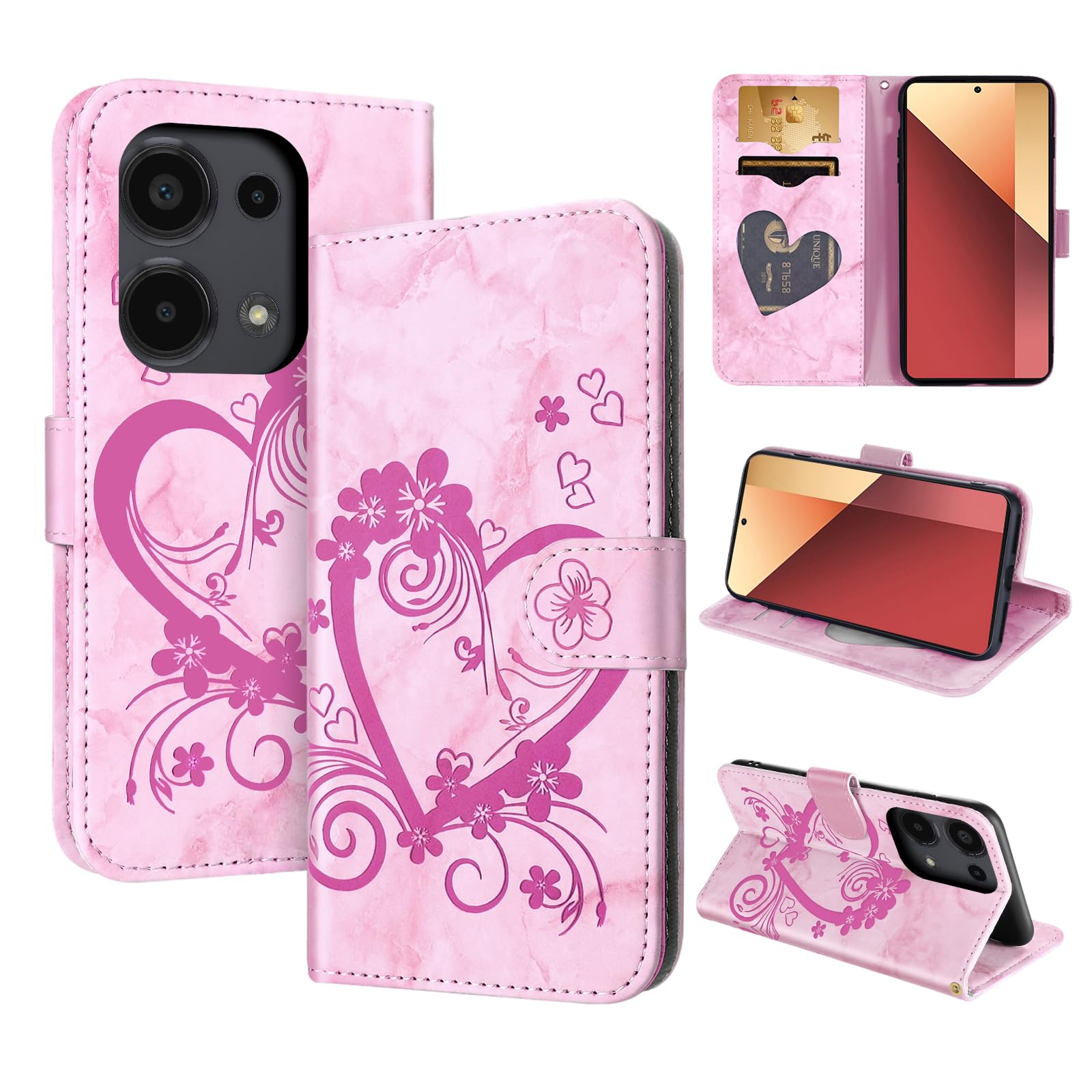 CASAFUNY Case for Xiaomi Redmi Note 13 Pro, Redmi Note 13 Pro Case Wallet Protective Cover Magnetic Closure Flip Case, Pink — image 1