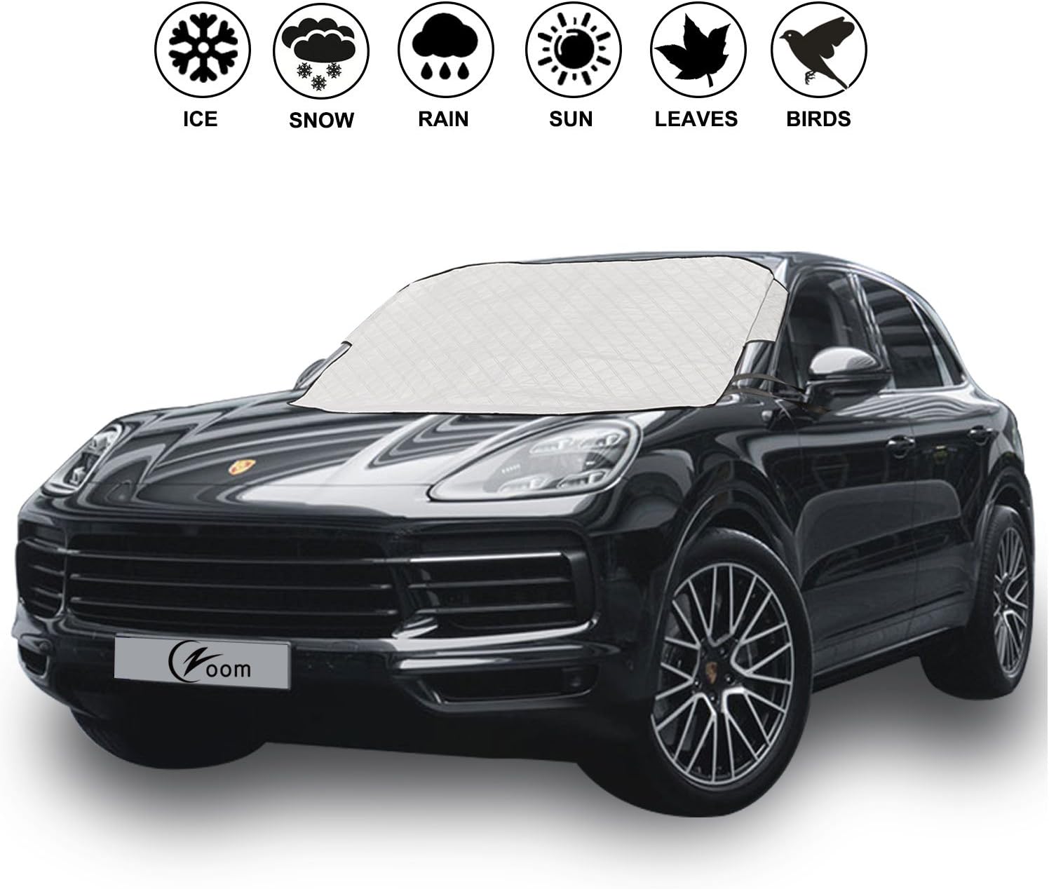 Czoom Car Windshield Snow Cover for Ice and Snow - Frost Guard - all Weather Winter Summer Auto Sun Shade Protector - Thick Windproof Design - Top Quality Exterior Cover With Magnetic Edges