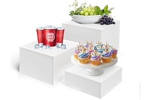HPC DEC R OUR HAPPY PLACE HPC DECOR Buffet Risers - 3PCS Cube Display Nesting Risers with Hollow Bottoms (White 6"7"8")