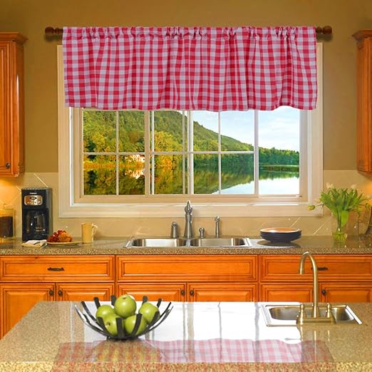 Amazon Com Htfd Red And White Buffalo Check Window Valance For