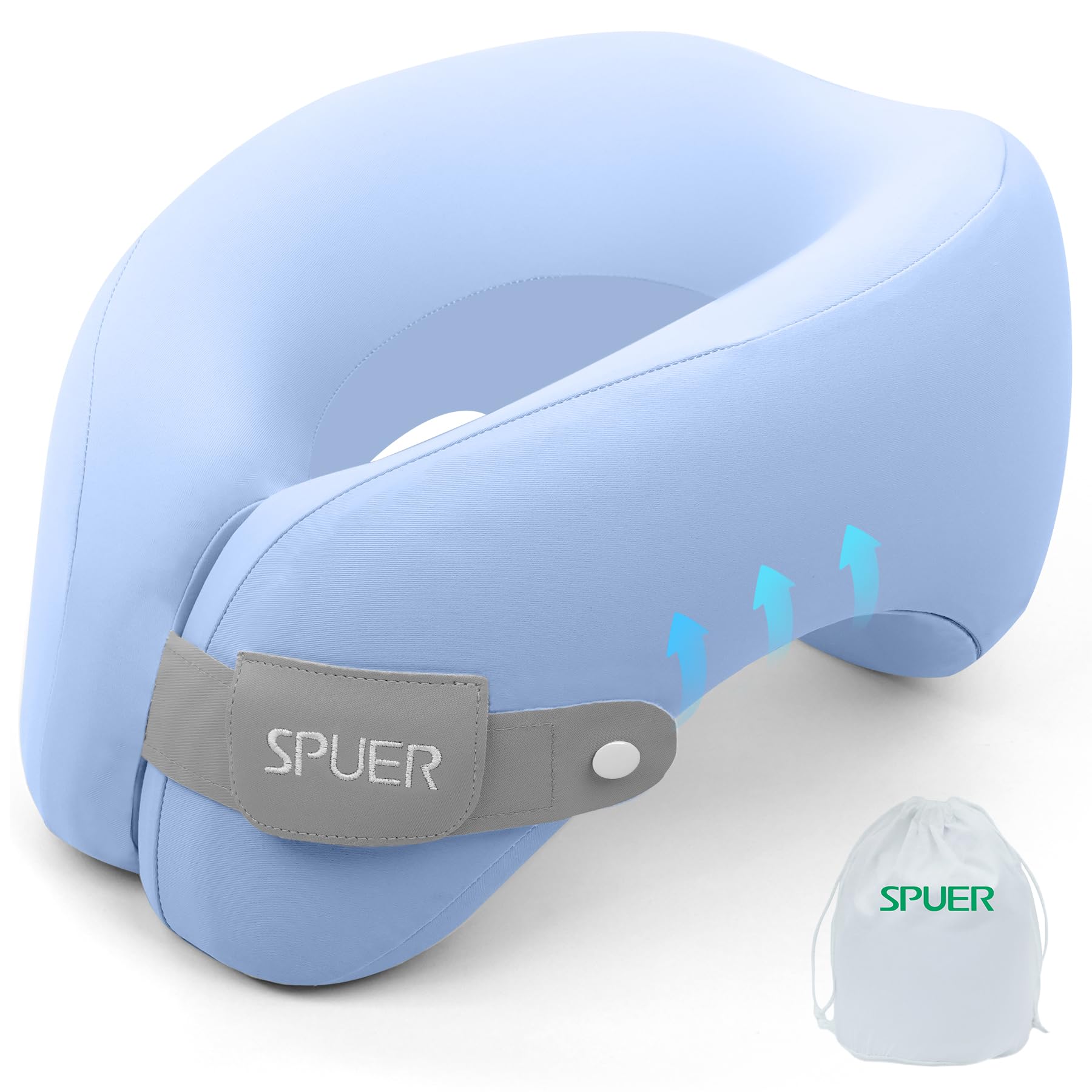Photo 1 of 2in1 Ergonomic Memory Foam Travel Neck Pillow – Travel Pillow for All Sleep Positions on Flights, Road Trips, and Long Distance Travel with Drawstring Bag (Adjustable - Blue)