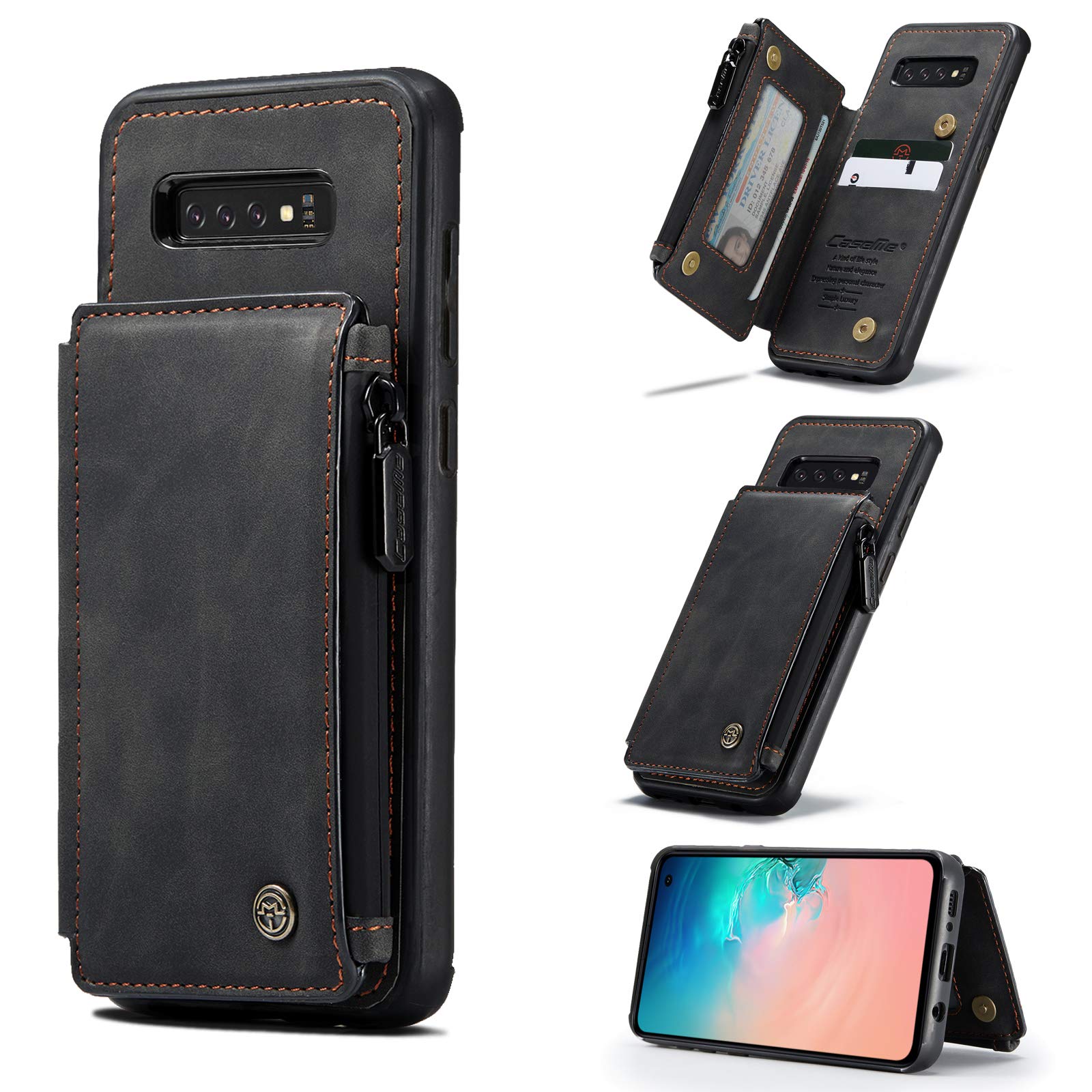 UFinetech 2-in-1 Stylish Samsung Galaxy S10 Case Wallet TPU Leather Flip Stand Designer Magnetic Luxury Card Holder Waterproof Zipper RFID Blocking Purse Holster Cover for Samsung Galaxy S10 Women Men — image 1